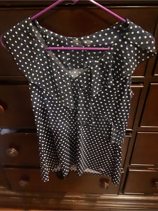 Calvin Klein Other - Calvin Klein Estates Navy and White Polka Dot Ruffle Detail Top